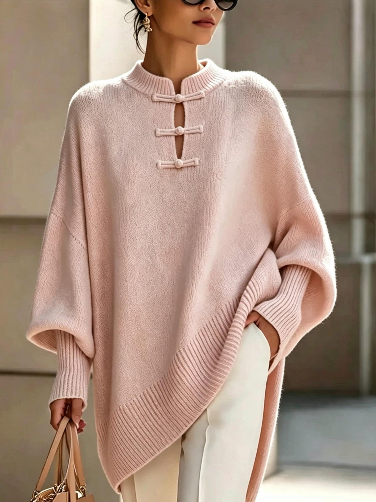 Plus Size - Midden-Oosterse Chinese Elegante Casual Losse Stijl Dames Casual Ronde Hals Button-Up Effen Kleur Sexy Slim Fit Pullover Trui, Zachte Comfortabele Stof, Casual Herfst Winter Uitje Top, Mooie Zachte Warme Dames Trui