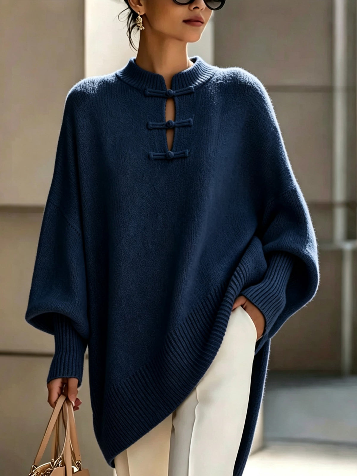 Plus Size - Midden-Oosterse Chinese Elegante Casual Losse Stijl Dames Casual Ronde Hals Button-Up Effen Kleur Sexy Slim Fit Pullover Trui, Zachte Comfortabele Stof, Casual Herfst Winter Uitje Top, Mooie Zachte Warme Dames Trui
