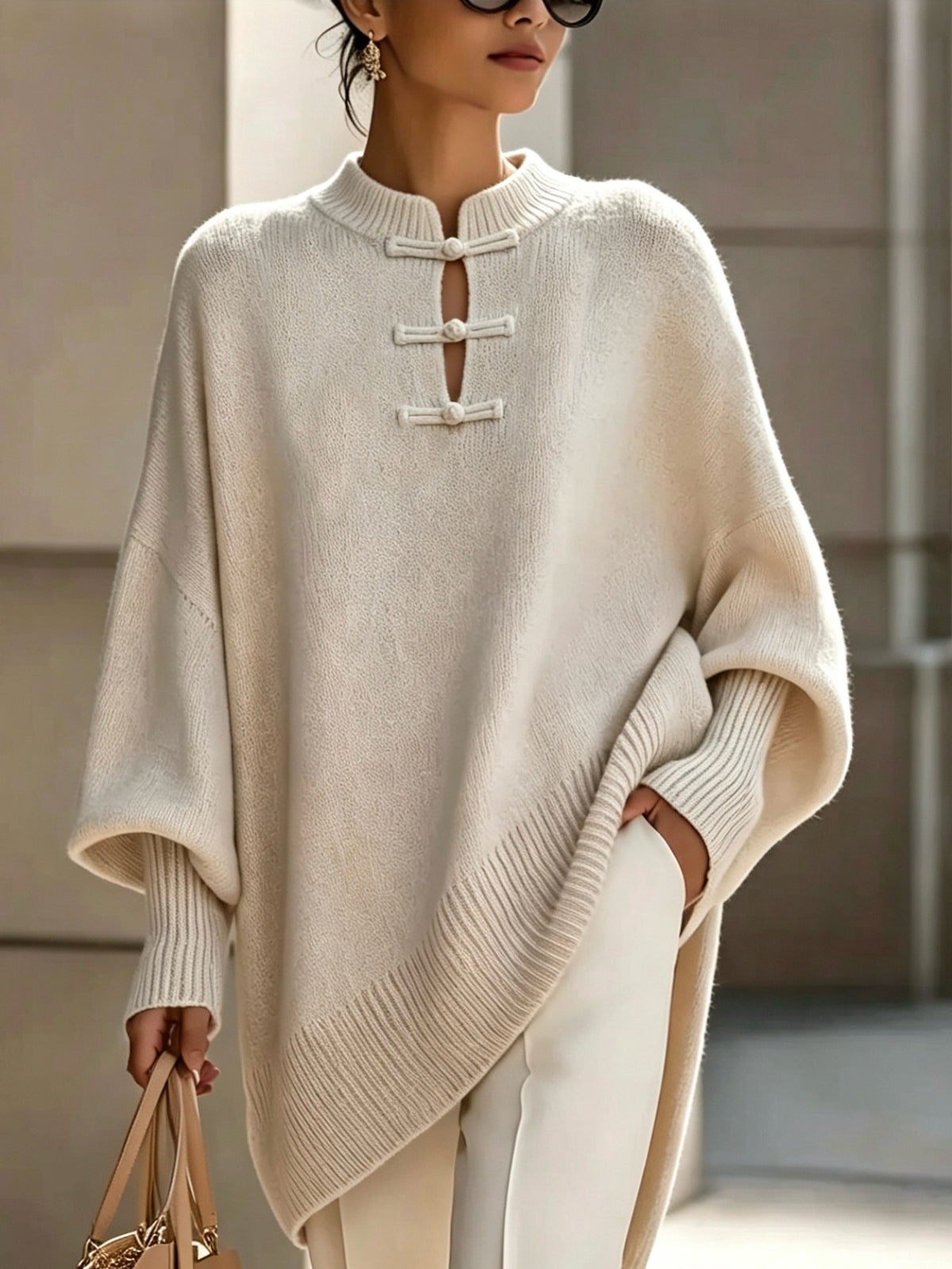 Plus Size - Midden-Oosterse Chinese Elegante Casual Losse Stijl Dames Casual Ronde Hals Button-Up Effen Kleur Sexy Slim Fit Pullover Trui, Zachte Comfortabele Stof, Casual Herfst Winter Uitje Top, Mooie Zachte Warme Dames Trui