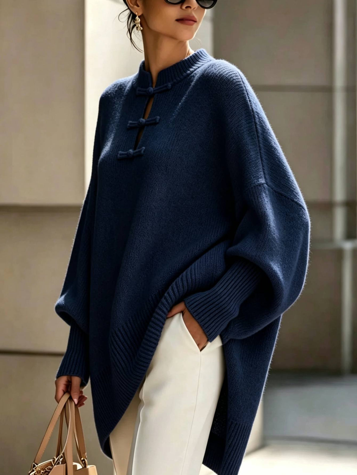 Plus Size - Midden-Oosterse Chinese Elegante Casual Losse Stijl Dames Casual Ronde Hals Button-Up Effen Kleur Sexy Slim Fit Pullover Trui, Zachte Comfortabele Stof, Casual Herfst Winter Uitje Top, Mooie Zachte Warme Dames Trui