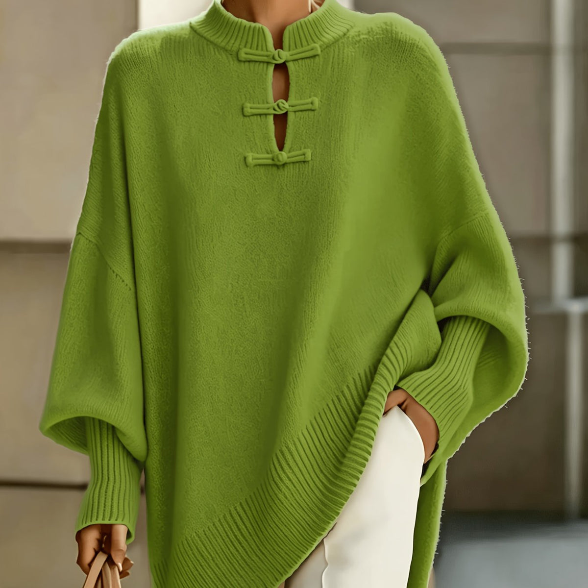 Plus Size - Midden-Oosterse Chinese Elegante Casual Losse Stijl Dames Casual Ronde Hals Button-Up Effen Kleur Sexy Slim Fit Pullover Trui, Zachte Comfortabele Stof, Casual Herfst Winter Uitje Top, Mooie Zachte Warme Dames Trui