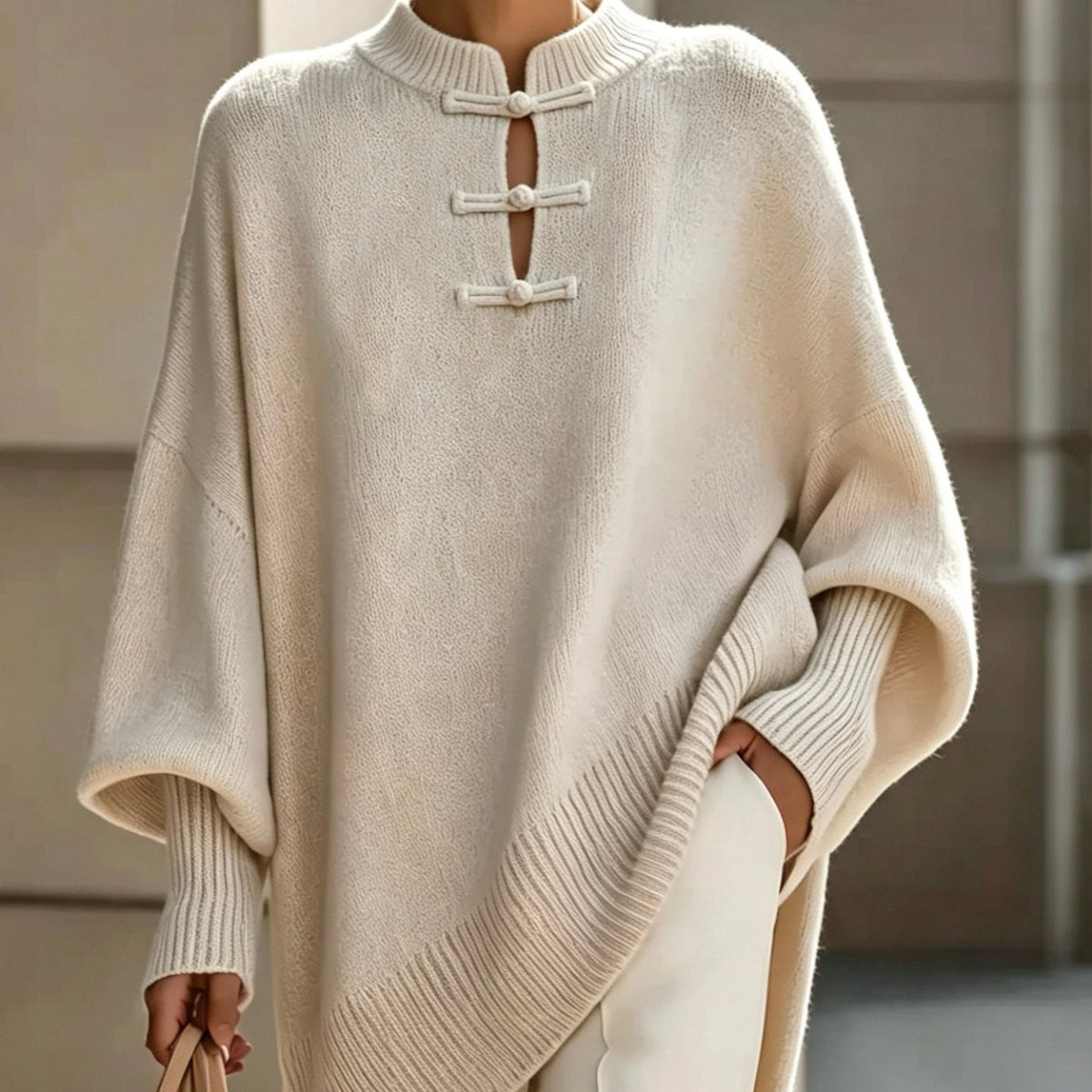 Plus Size - Midden-Oosterse Chinese Elegante Casual Losse Stijl Dames Casual Ronde Hals Button-Up Effen Kleur Sexy Slim Fit Pullover Trui, Zachte Comfortabele Stof, Casual Herfst Winter Uitje Top, Mooie Zachte Warme Dames Trui