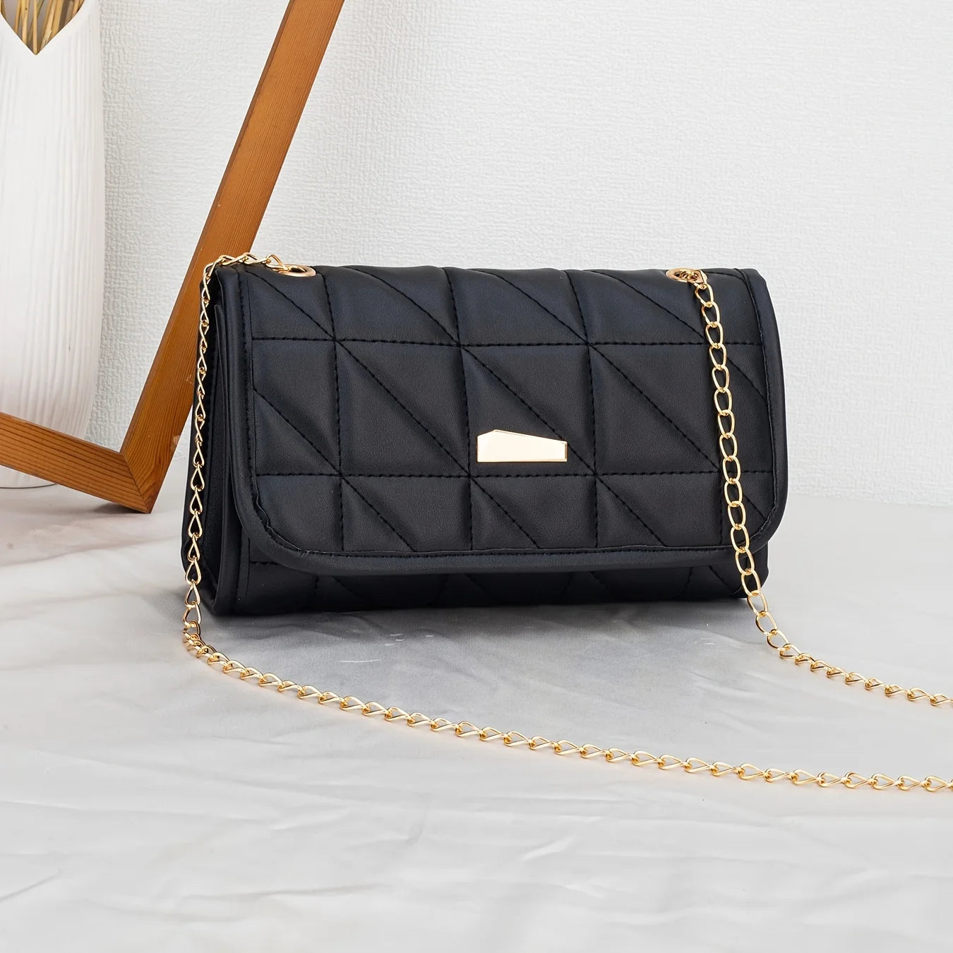Quilted Crossbody Bag with Gold Chain