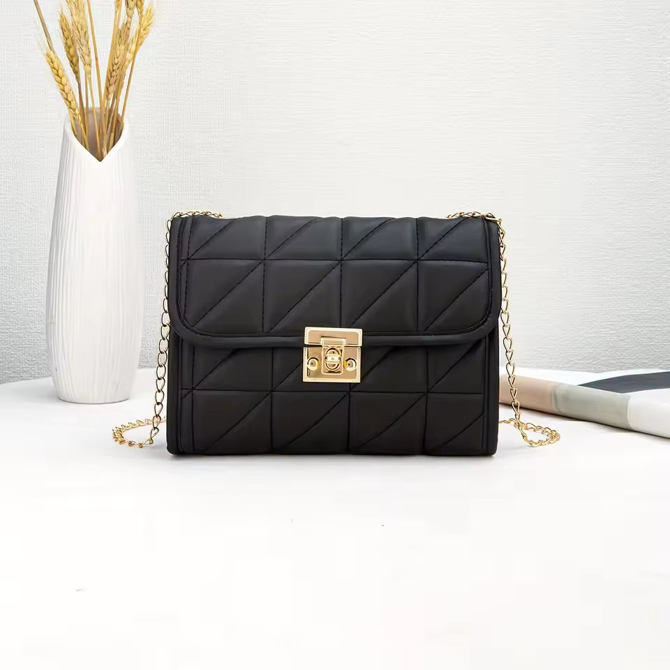 Quilted Shoulder Bag with Gold Clasp