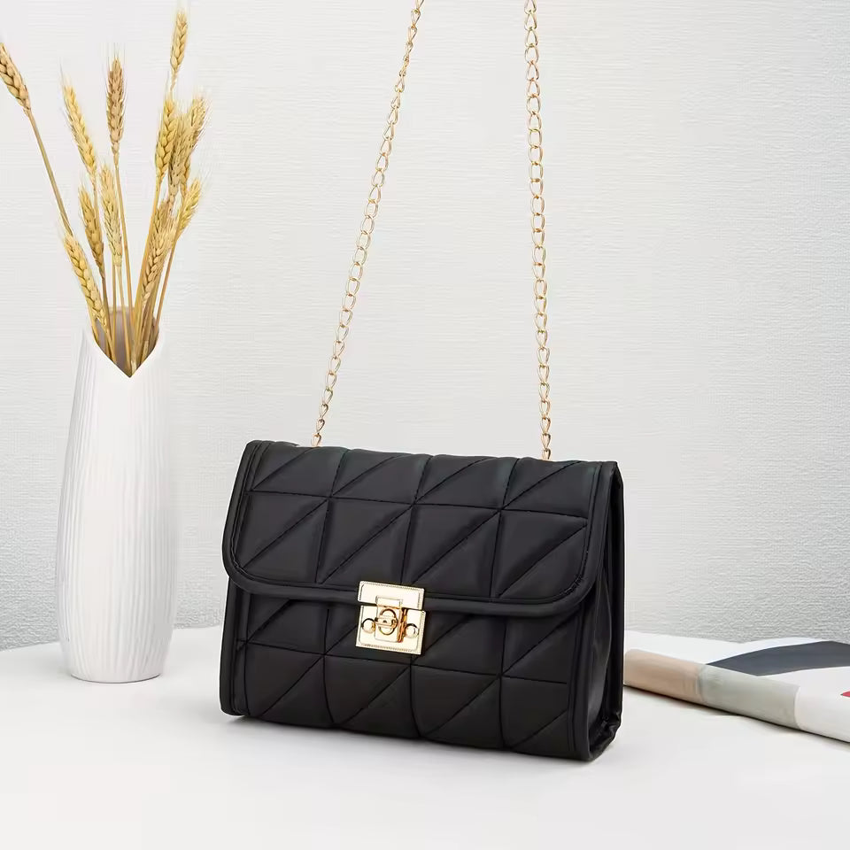 Quilted Shoulder Bag with Gold Clasp