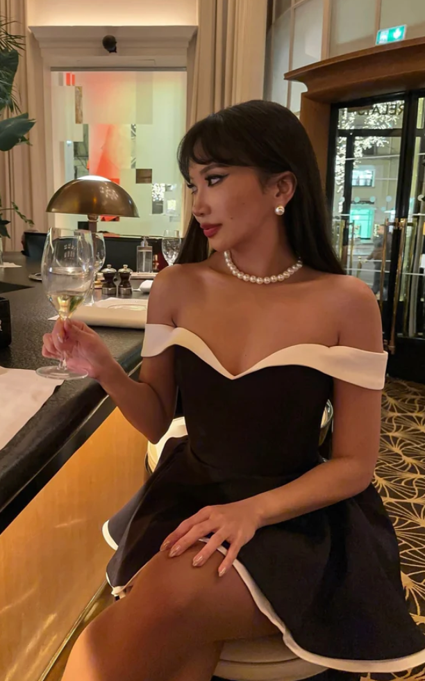 Black & White Off-Shoulder Mini Dress