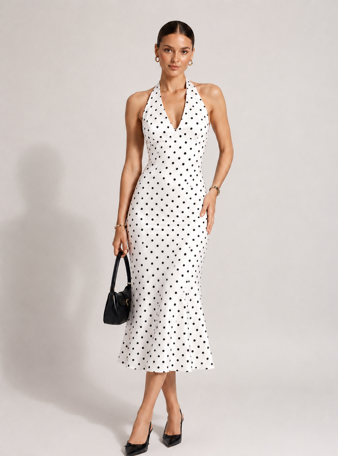 Amélie Polka Halter Midi Dress