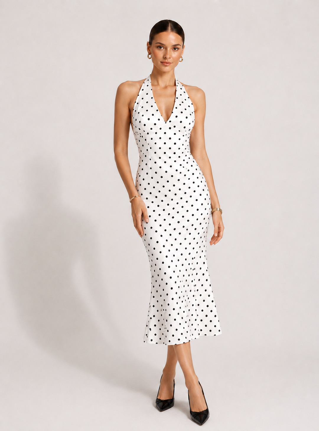 Amélie Polka Halter Midi Dress