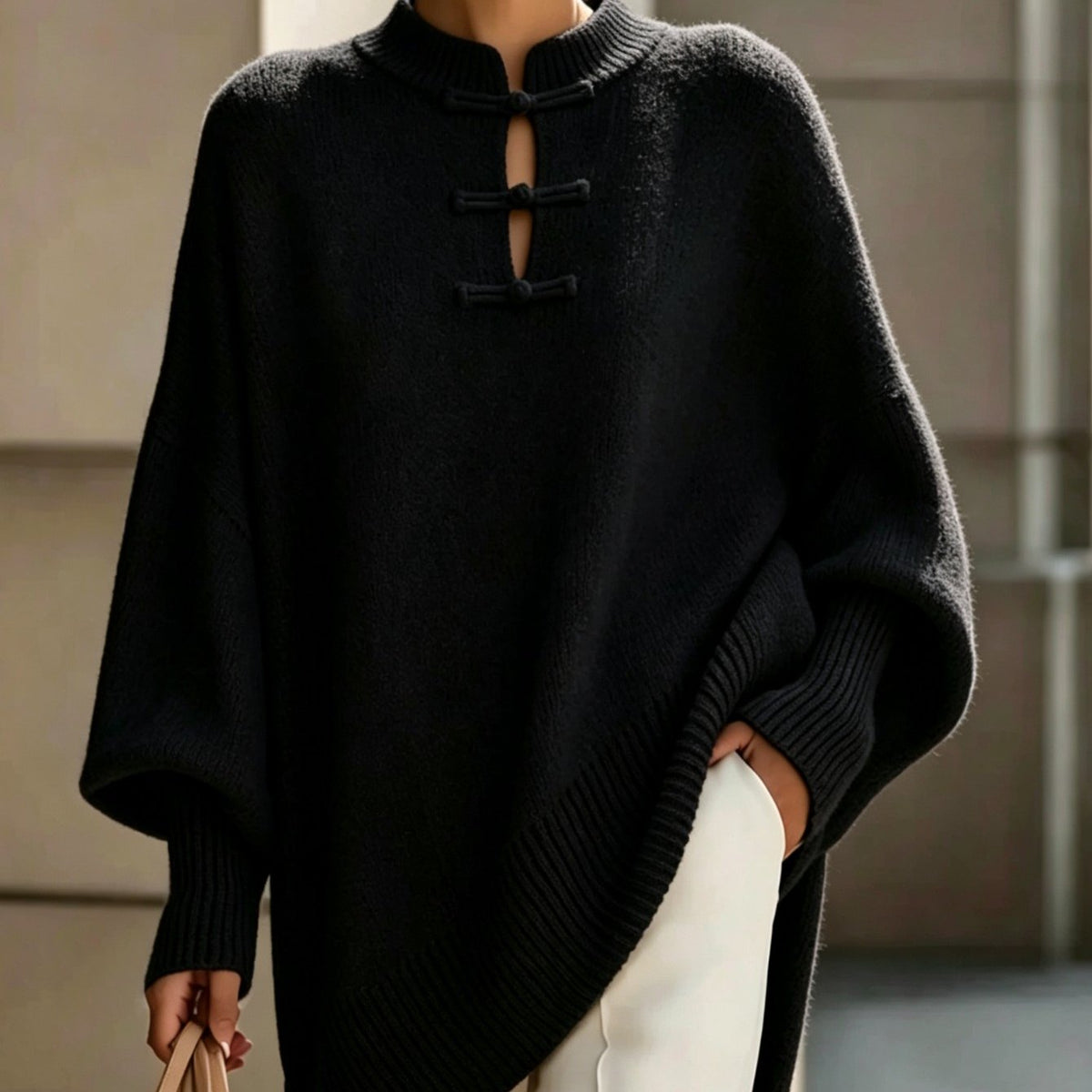 Plus Size - Midden-Oosterse Chinese Elegante Casual Losse Stijl Dames Casual Ronde Hals Button-Up Effen Kleur Sexy Slim Fit Pullover Trui, Zachte Comfortabele Stof, Casual Herfst Winter Uitje Top, Mooie Zachte Warme Dames Trui