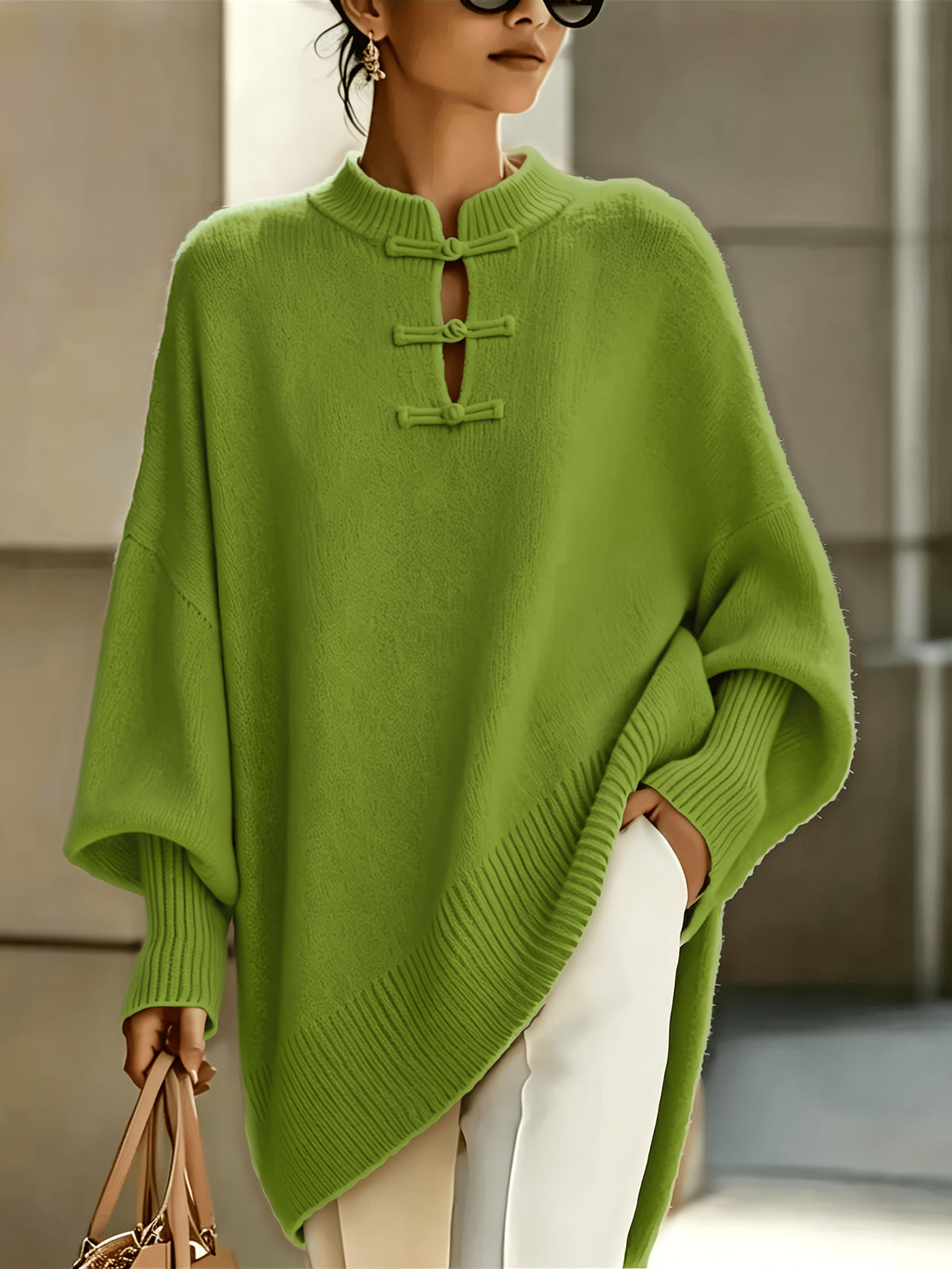Plus Size - Midden-Oosterse Chinese Elegante Casual Losse Stijl Dames Casual Ronde Hals Button-Up Effen Kleur Sexy Slim Fit Pullover Trui, Zachte Comfortabele Stof, Casual Herfst Winter Uitje Top, Mooie Zachte Warme Dames Trui