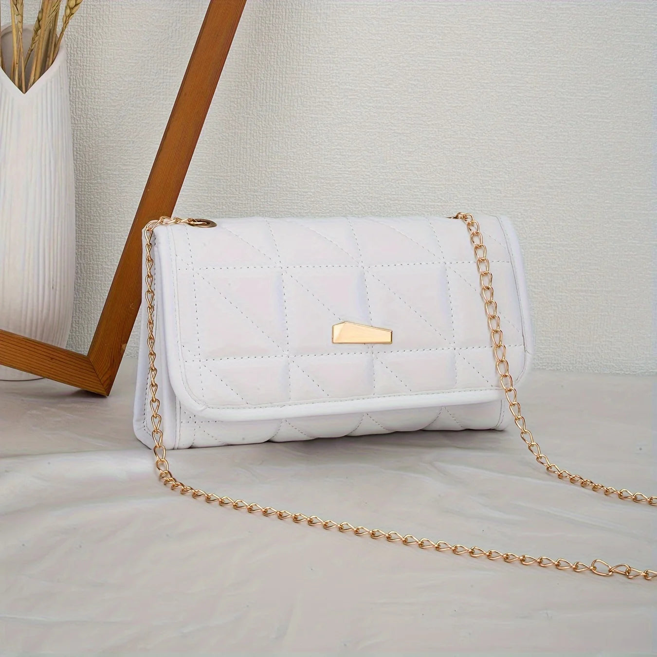 Quilted Crossbody Bag with Gold Chain