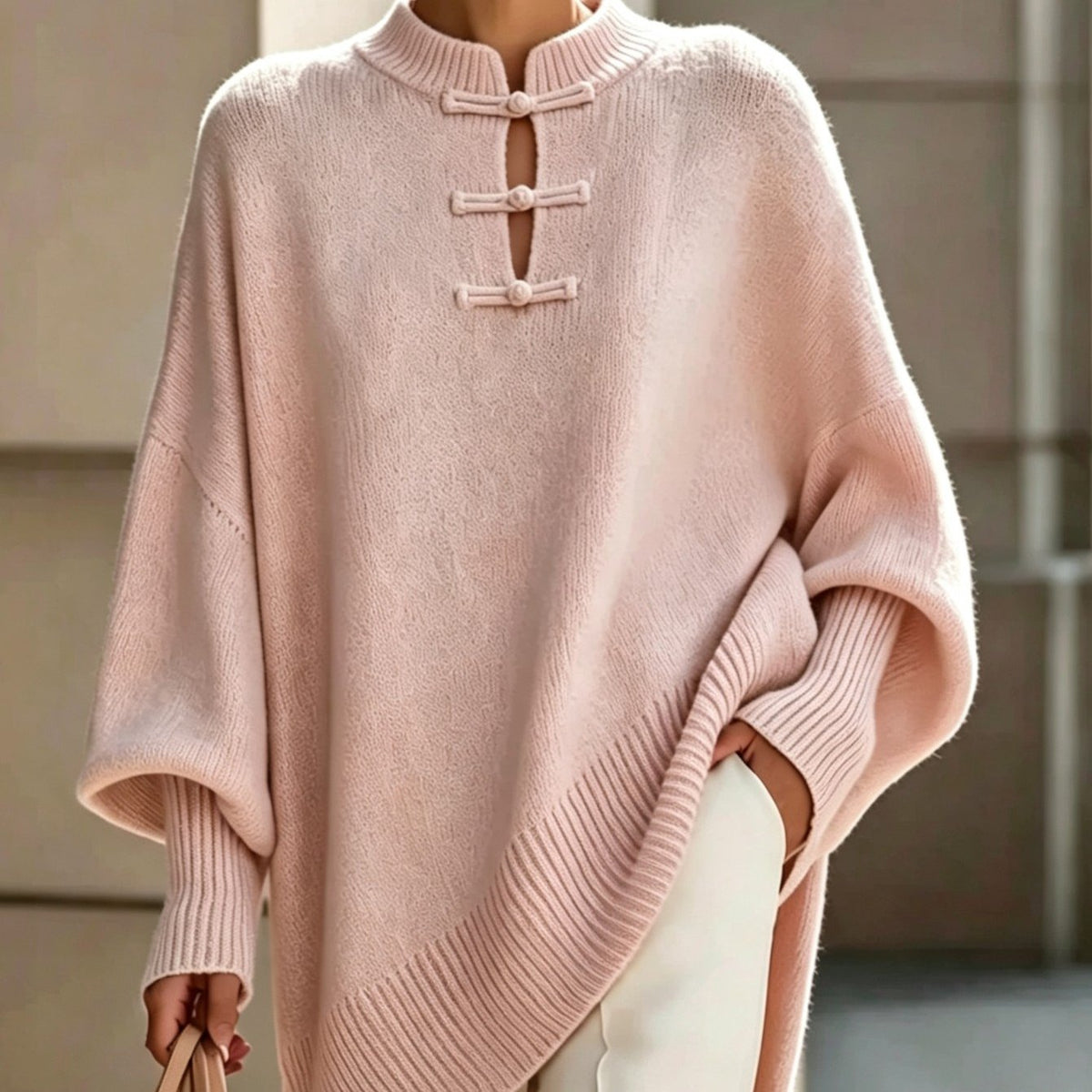 Plus Size - Midden-Oosterse Chinese Elegante Casual Losse Stijl Dames Casual Ronde Hals Button-Up Effen Kleur Sexy Slim Fit Pullover Trui, Zachte Comfortabele Stof, Casual Herfst Winter Uitje Top, Mooie Zachte Warme Dames Trui
