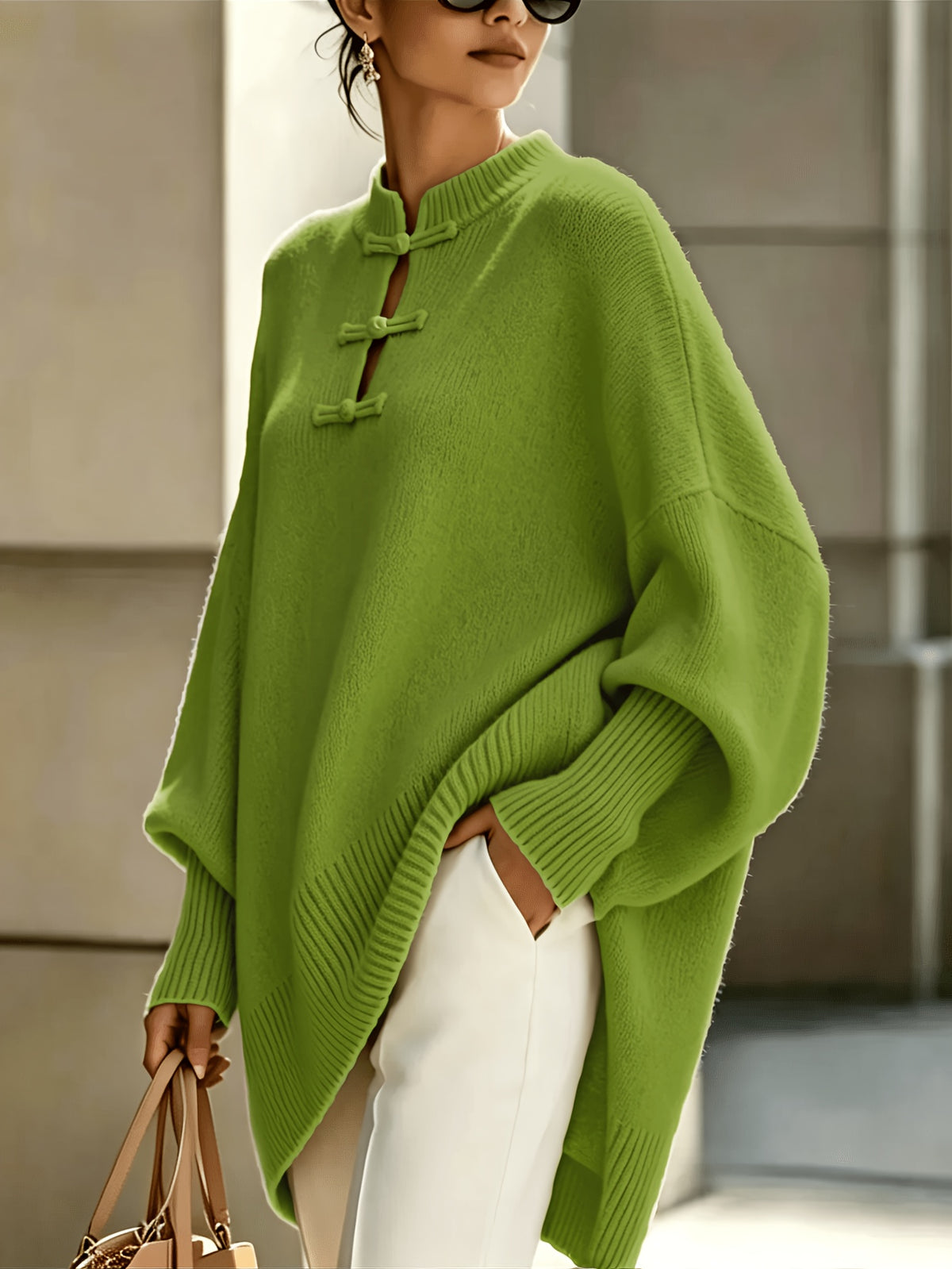 Plus Size - Midden-Oosterse Chinese Elegante Casual Losse Stijl Dames Casual Ronde Hals Button-Up Effen Kleur Sexy Slim Fit Pullover Trui, Zachte Comfortabele Stof, Casual Herfst Winter Uitje Top, Mooie Zachte Warme Dames Trui
