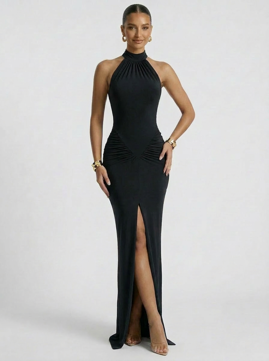 Virelle Halter Slit Maxi Dress