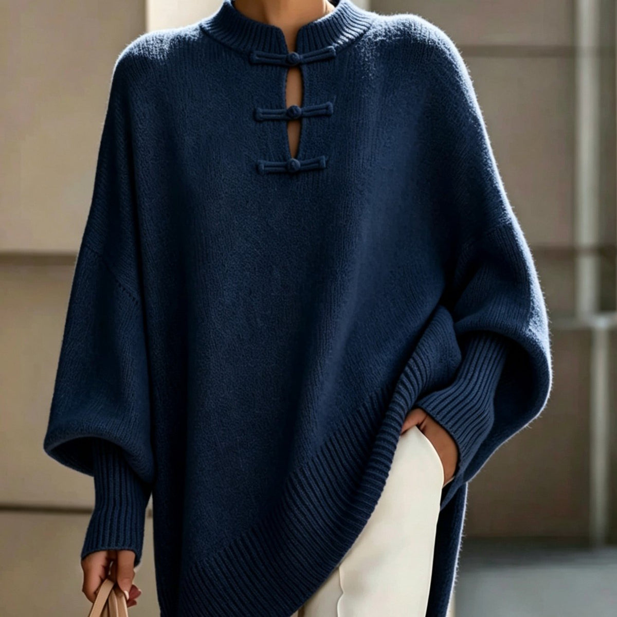 Plus Size - Midden-Oosterse Chinese Elegante Casual Losse Stijl Dames Casual Ronde Hals Button-Up Effen Kleur Sexy Slim Fit Pullover Trui, Zachte Comfortabele Stof, Casual Herfst Winter Uitje Top, Mooie Zachte Warme Dames Trui