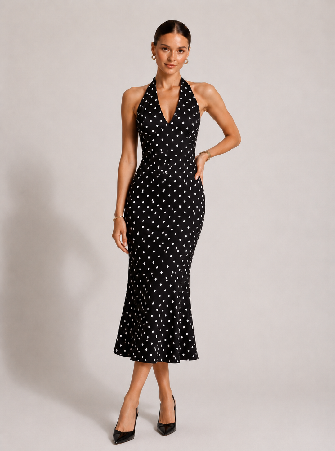 Amélie Polka Halter Midi Dress