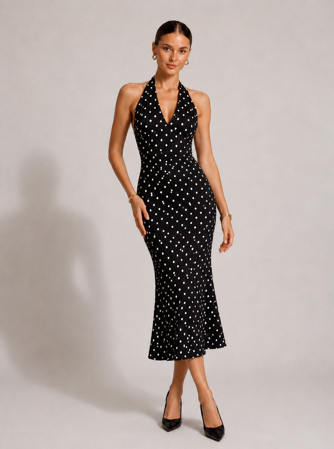 Amélie Polka Halter Midi Dress