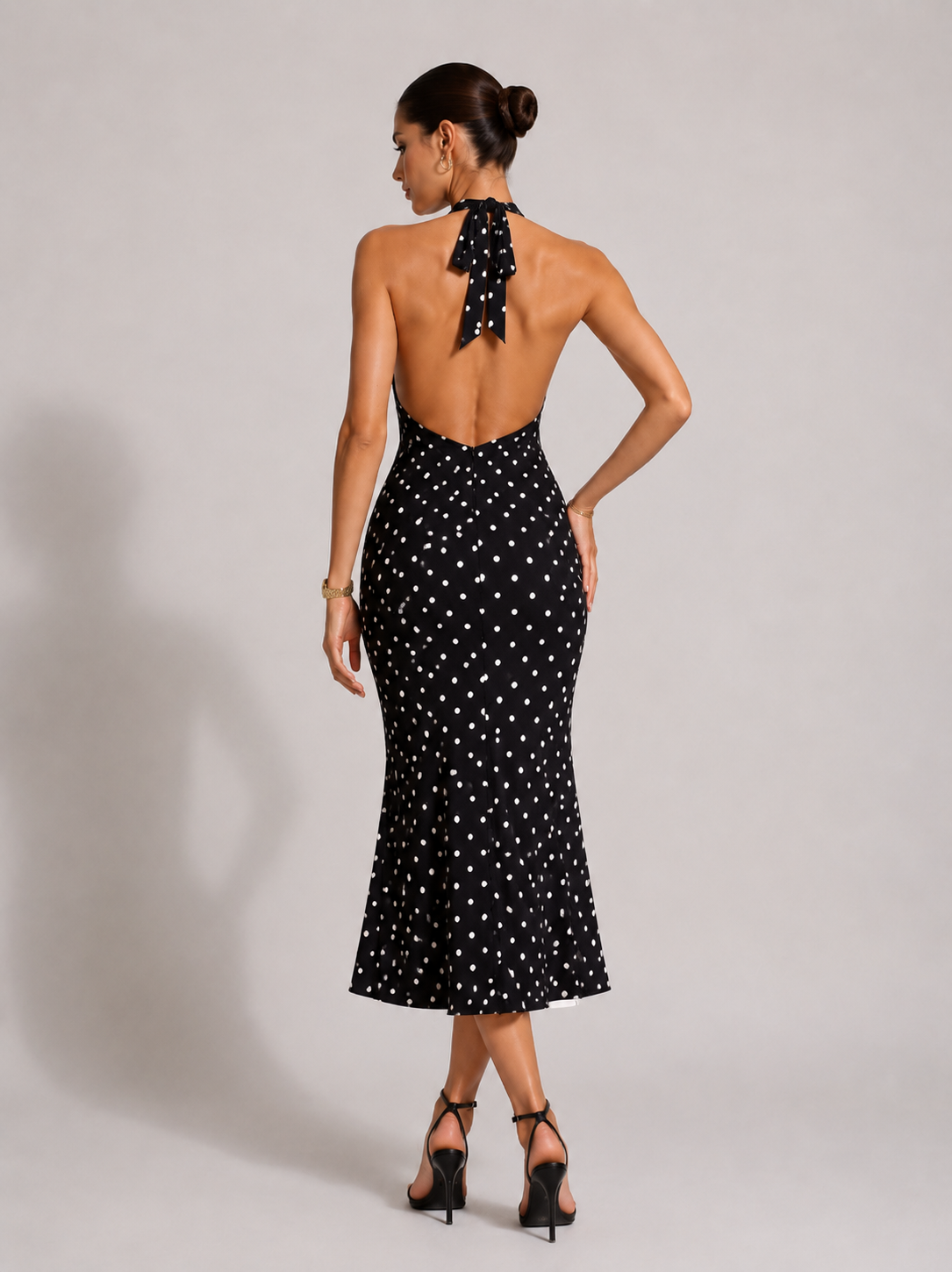 Amélie Polka Halter Midi Dress