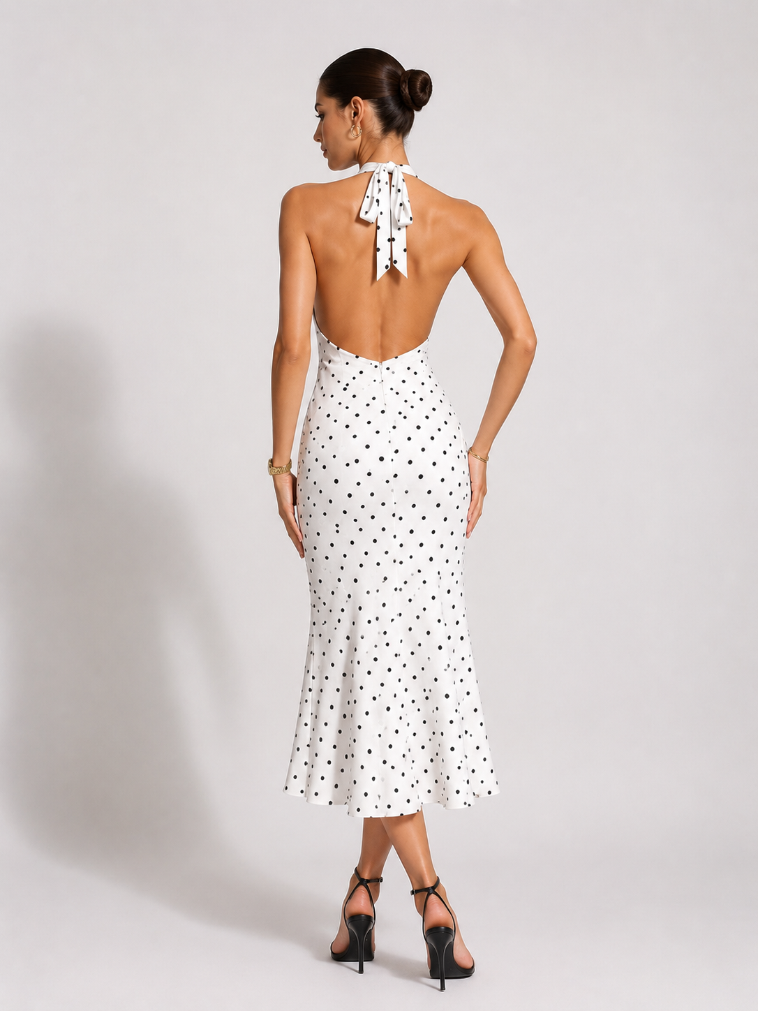 Amélie Polka Halter Midi Dress