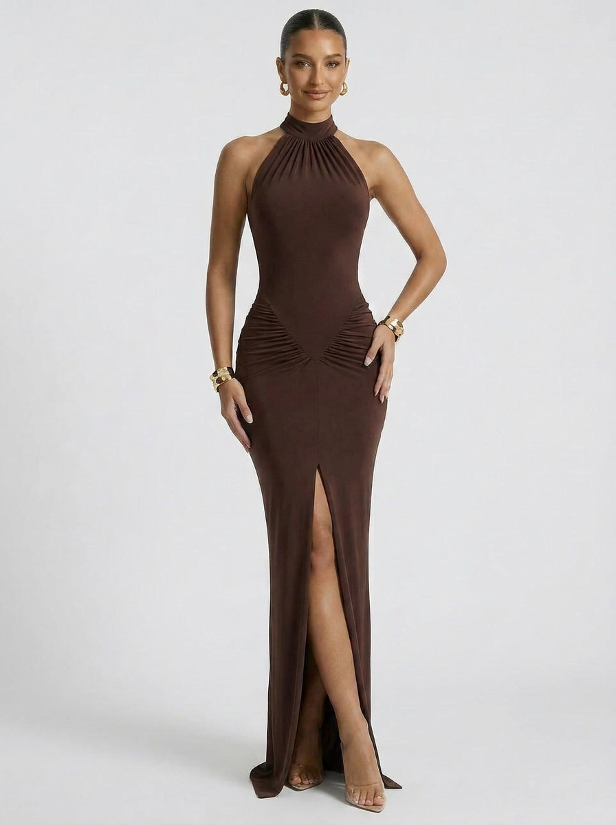 Virelle Halter Slit Maxi Dress